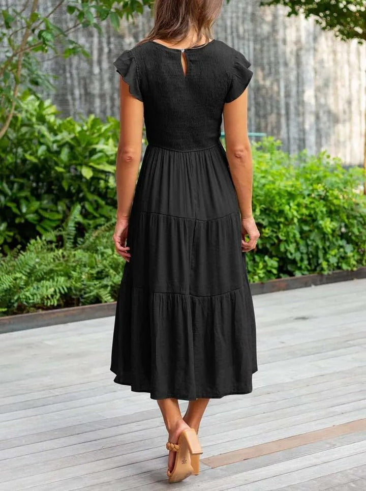Ella | Women's Tummy Control Tiered Ruffle Sleeve Midi Dress