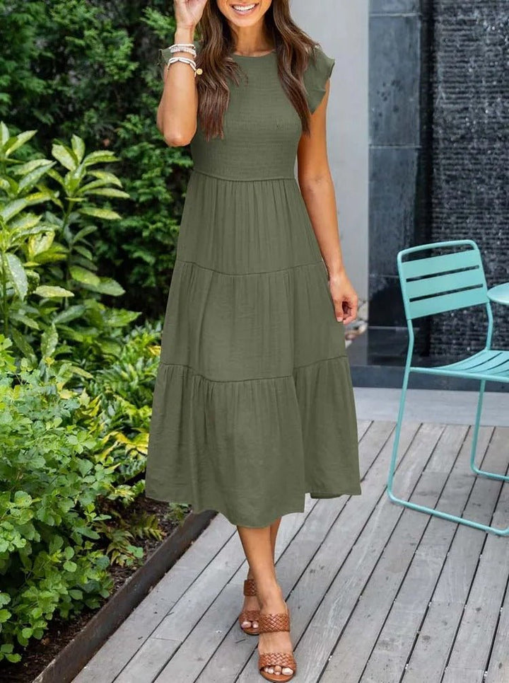 Ella | Women's Tummy Control Tiered Ruffle Sleeve Midi Dress