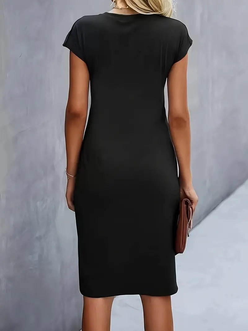 Sophie | Women's Twist-Ruched Waist Cap Sleeve Bodycon Midi Dress