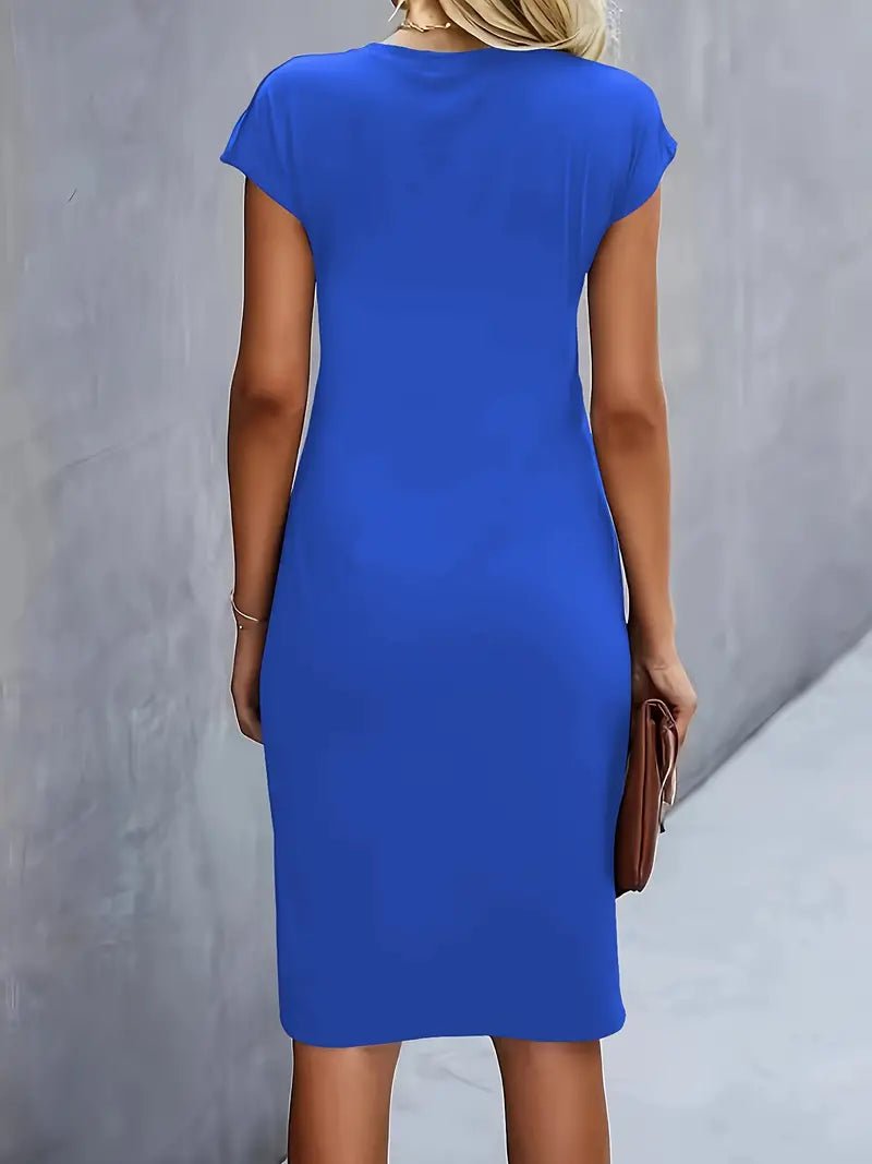 Sophie | Women's Twist-Ruched Waist Cap Sleeve Bodycon Midi Dress