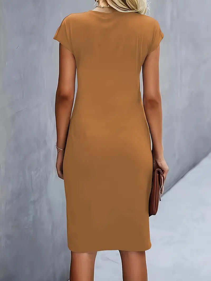 Sophie | Women's Twist-Ruched Waist Cap Sleeve Bodycon Midi Dress