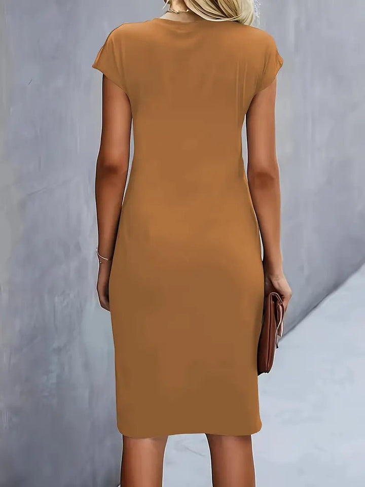 Sophie | Women's Twist-Ruched Waist Cap Sleeve Bodycon Midi Dress