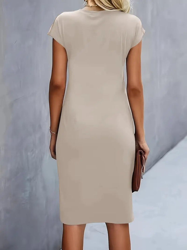 Sophie | Women's Twist-Ruched Waist Cap Sleeve Bodycon Midi Dress
