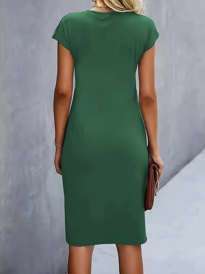 Sophie | Women's Twist-Ruched Waist Cap Sleeve Bodycon Midi Dress