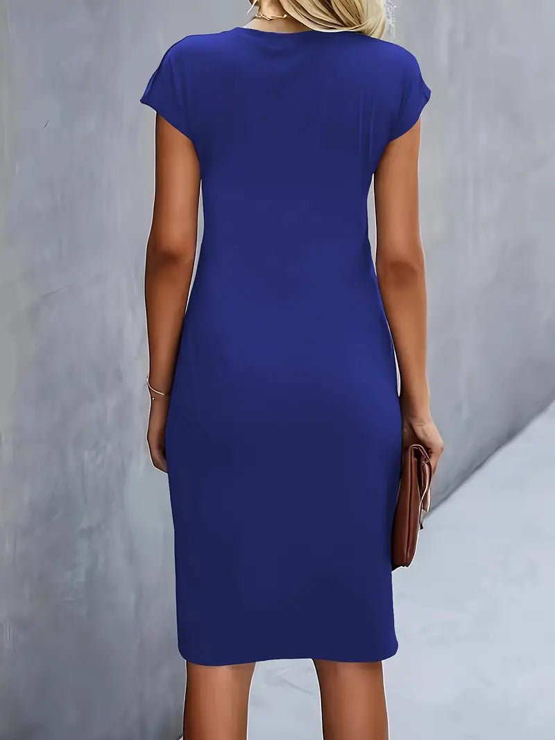 Sophie | Women's Twist-Ruched Waist Cap Sleeve Bodycon Midi Dress