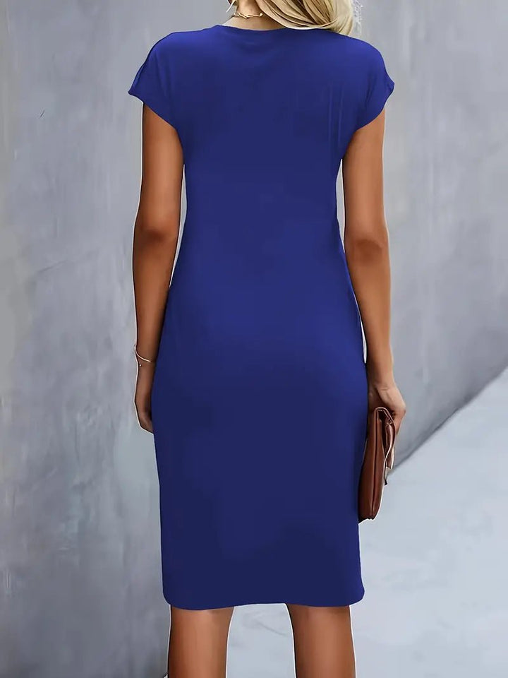 Sophie | Women's Twist-Ruched Waist Cap Sleeve Bodycon Midi Dress