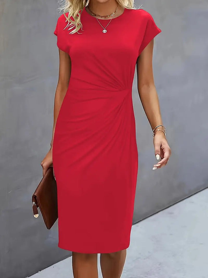 Sophie | Women's Twist-Ruched Waist Cap Sleeve Bodycon Midi Dress
