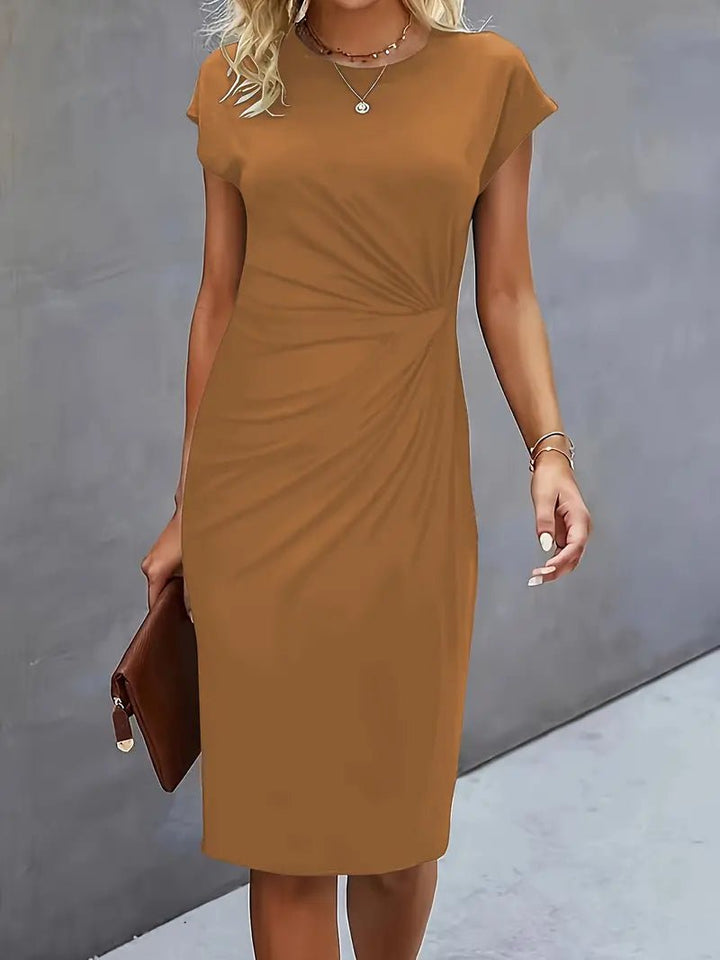 Sophie | Women's Twist-Ruched Waist Cap Sleeve Bodycon Midi Dress
