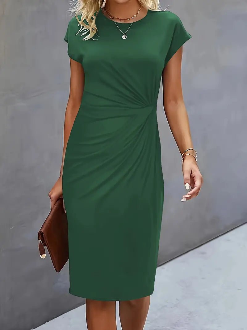 Sophie | Women's Twist-Ruched Waist Cap Sleeve Bodycon Midi Dress