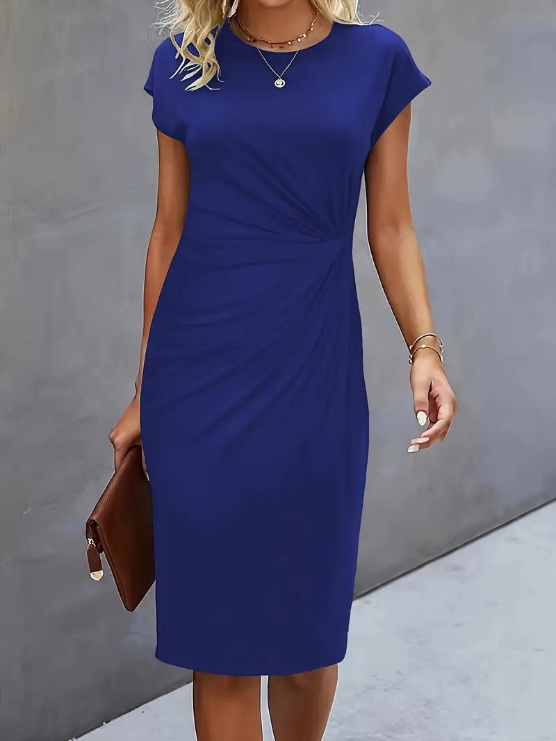 Sophie | Women's Twist-Ruched Waist Cap Sleeve Bodycon Midi Dress