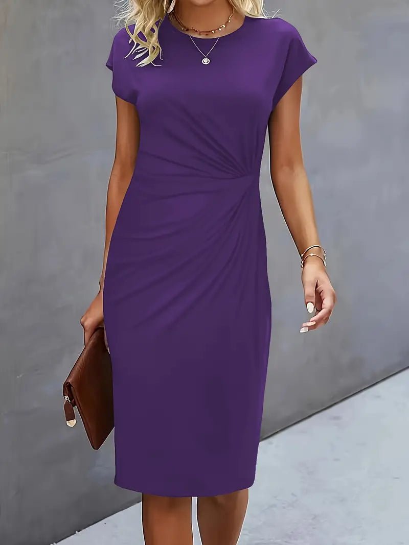 Sophie | Women's Twist-Ruched Waist Cap Sleeve Bodycon Midi Dress