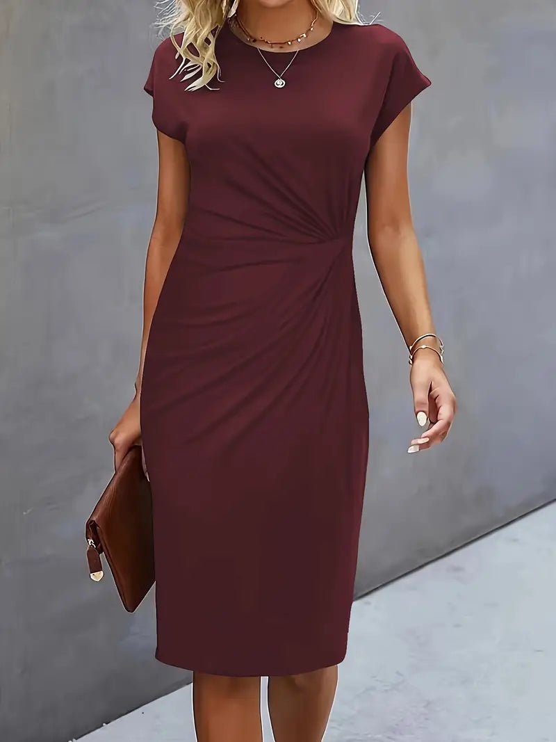 Sophie | Women's Twist-Ruched Waist Cap Sleeve Bodycon Midi Dress