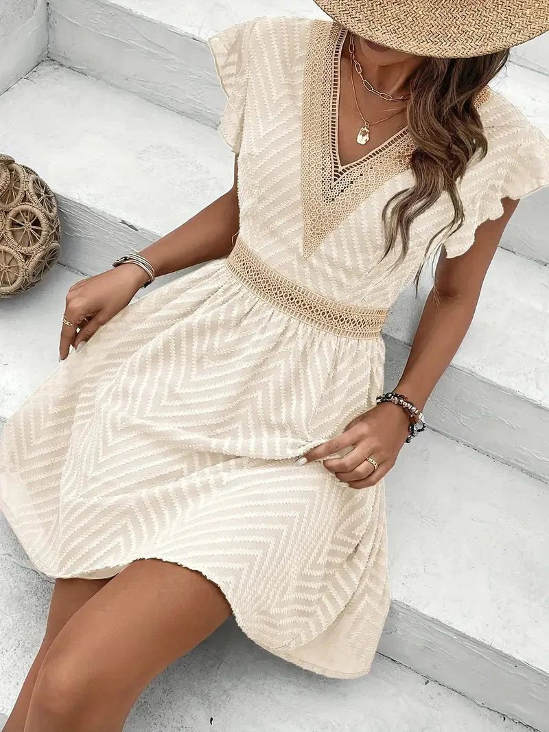 Sophie | Women's V-Neck Lace-Trim Cap-Sleeve Flared Mini Dress