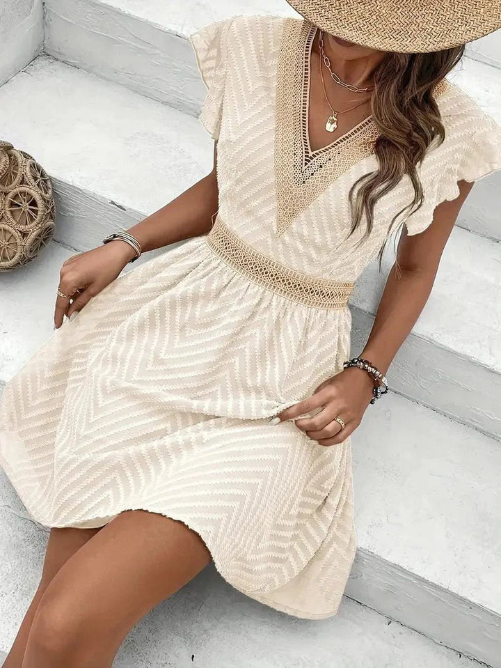 Sophie | Women's V-Neck Lace-Trim Cap-Sleeve Flared Mini Dress