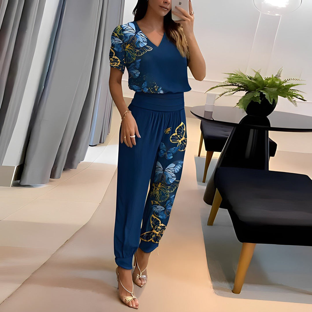 Emily | Women's V-Neck Short Sleeve Wide Leg Two-Piece Set