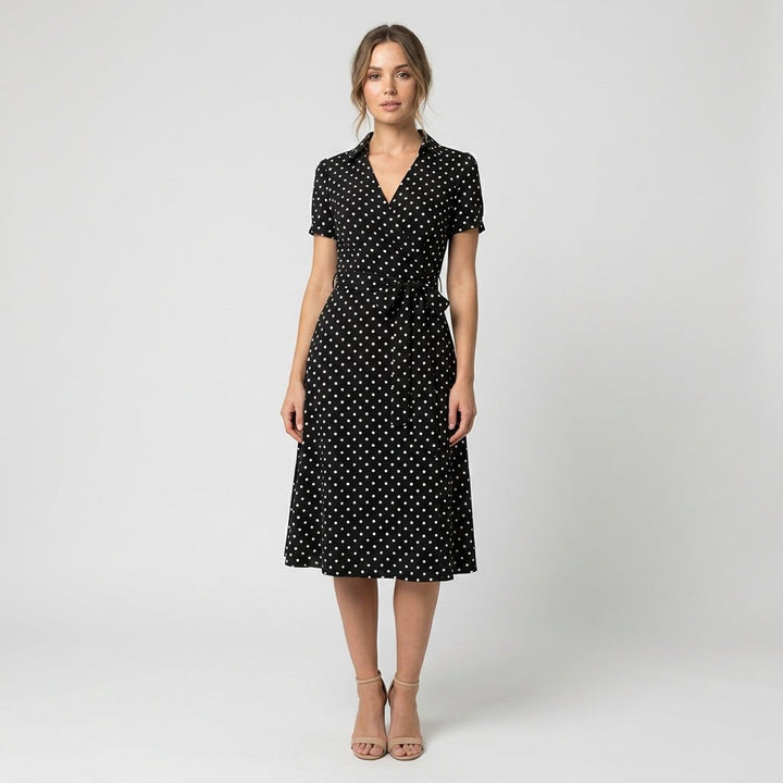 Evelyn | Women's V-Neck Wrap-Style A-Line Midi Dress Waist Tie