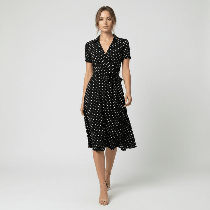 Evelyn | Women's V-Neck Wrap-Style A-Line Midi Dress Waist Tie