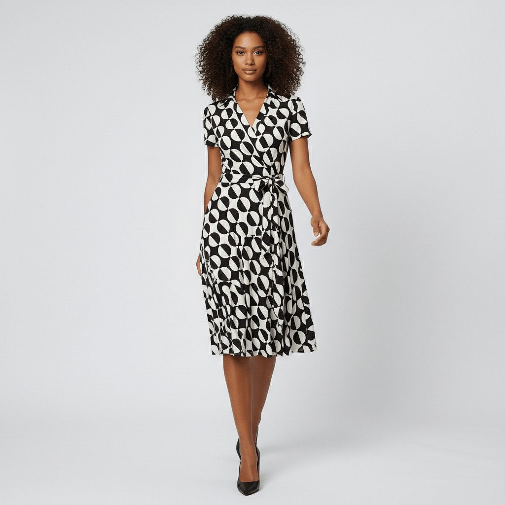 Evelyn | Women's V-Neck Wrap-Style A-Line Midi Dress Waist Tie