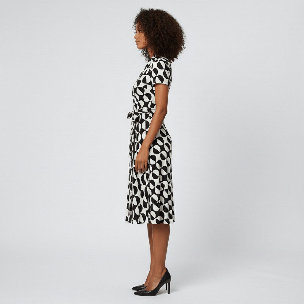 Evelyn | Women's V-Neck Wrap-Style A-Line Midi Dress Waist Tie