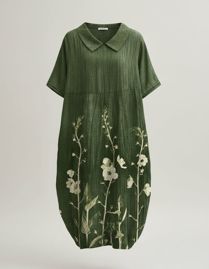 Sienna | Women's Watercolour Floral Linen V-Neck Midi Dress Short Sleeves