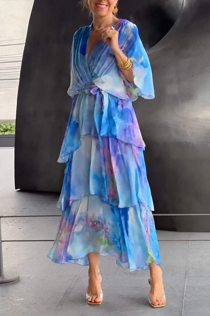 Ivy | Women's Watercolour Floral Tiered Chiffon Maxi Dress