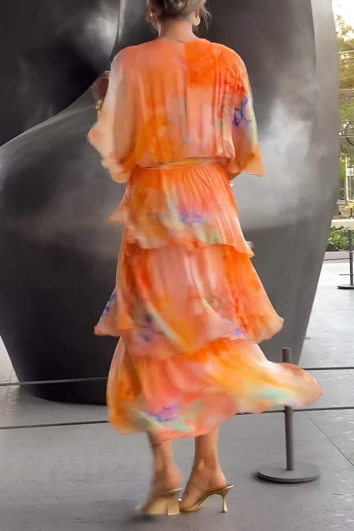 Ivy | Women's Watercolour Floral Tiered Chiffon Maxi Dress
