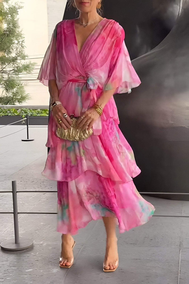 Ivy | Women's Watercolour Floral Tiered Chiffon Maxi Dress