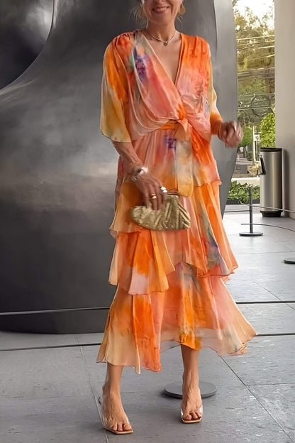 Ivy | Women's Watercolour Floral Tiered Chiffon Maxi Dress