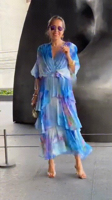 Ivy | Women's Watercolour Floral Tiered Chiffon Maxi Dress