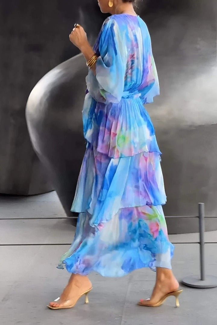 Ivy | Women's Watercolour Floral Tiered Chiffon Maxi Dress