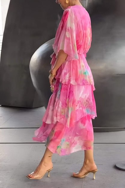 Ivy | Women's Watercolour Floral Tiered Chiffon Maxi Dress